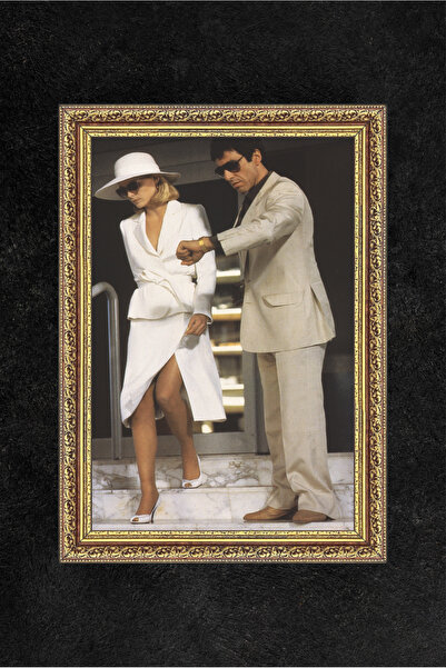 ZARK garage Tony Montana Yaralı Yüz Bayanla Çerçeveli Mdf Tablo – Dekoratif D...