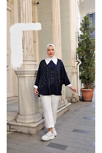 Xeftan zer Taşlı tunik lacivert