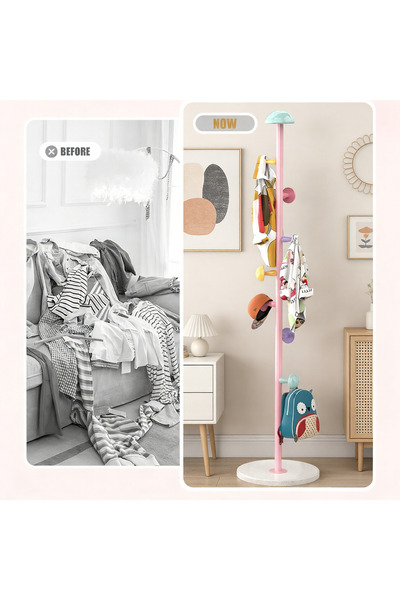 Klyte Floor Coat Rack with Colorful Hooks, Cute Pink Standing Hanger Organize...