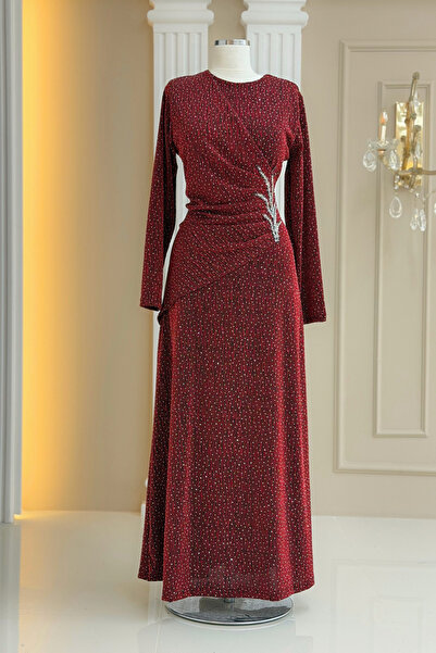 Ayşe Tesettür Tesettür Giyim Nehir Simli ELESTAN Kumaş Belden Taş Detaylı Elb...