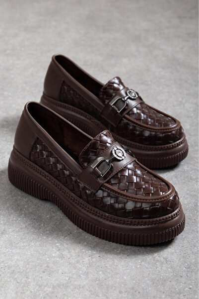 rozvoj Örgü Desenli Tokalı Ortopedik Taban Kadın Loafer