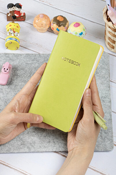 DİVAL 9x18 cm Fıstık Yeşil Yumuşak Vegan Deri Kapak Kareli Tarihsiz Not Okul ...