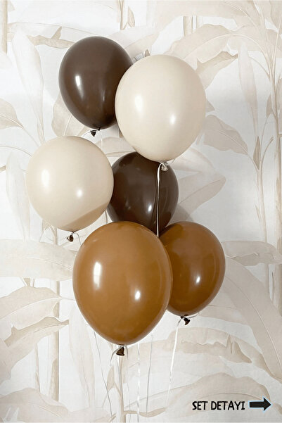 Bunloon Koyu Kahverengi Karamel Kum Beyazı Retro Balon Seti 15 Adet Doğum Gün...