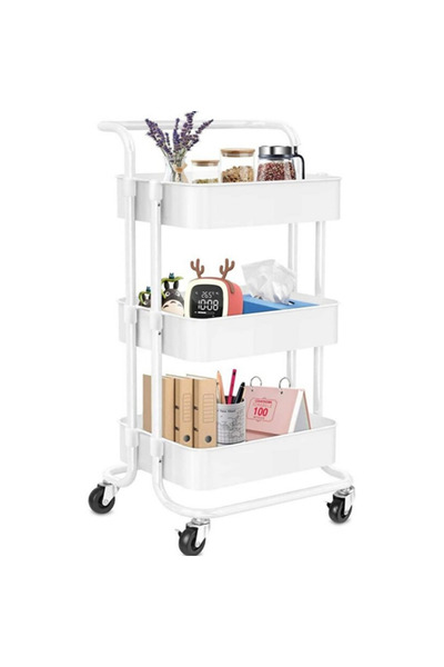 Generica عربة متعددة الوظائف متحركة بثلاثة أرفف، عربة تخزين للمطبخ والحمام مز...