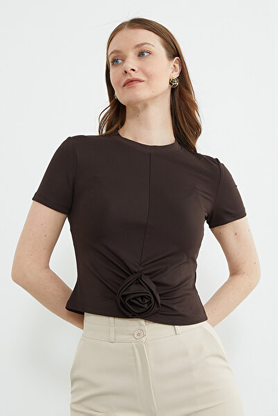 Fulla Moda Rose Accessory Crew Neck Blouse