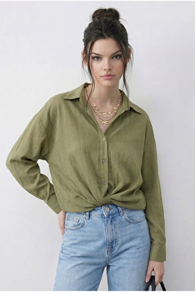 Bianco Lucci Women's Front Ruched Detail Casual Striped Shirt 191 60286021