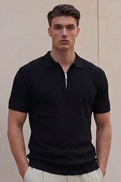 The Champ Clothing Ανδρικό πλεκτό μπλουζάκι Με υφή κοτλέ Μαύρο - Γιακάς πόλο,...