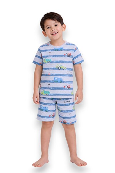 Victor and Jane Boys Vehicle Stripe Print Cotton Pajama Set – T-Shirt & Short...
