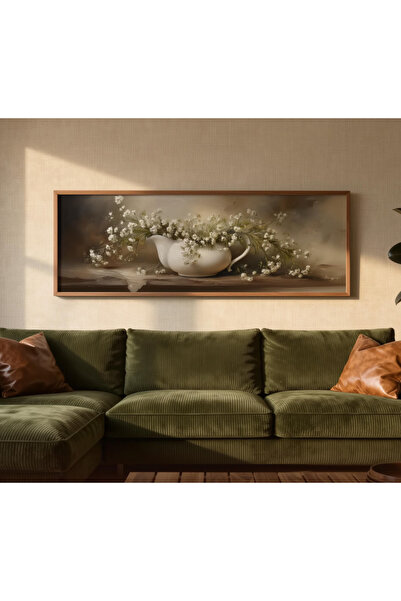 Tuba Decor Tek Parça Gerçek Ahşap Yatay Panorama Çerçeveli cipsofilya çiçeği ...