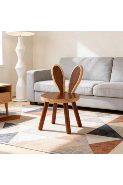 Mtanvxay Cute Bunny Ear Wooden Stool, Round Chair Ideal for Bedroom, Living R...