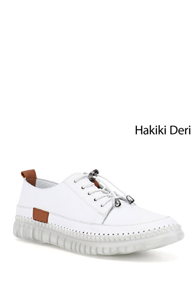 GÖNDERİ(R) Tenis de damă, alb, cu șireturi, din piele naturală