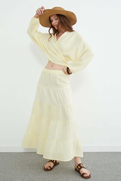 Fulla Moda Fusta din țesătură de muselină cu talie elastică