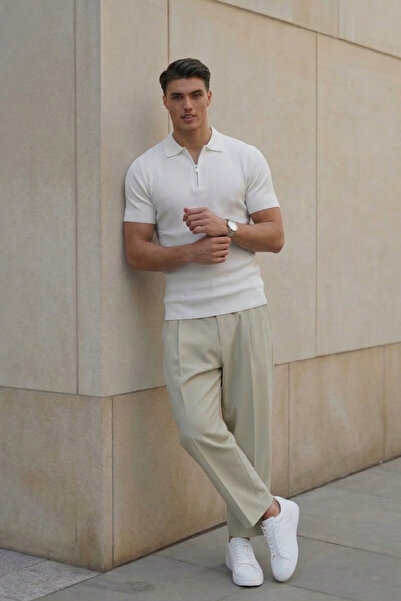 The Champ Clothing Ανδρικό πλεκτό μπλουζάκι Με υφή κοτλέ Λευκό - Γιακάς πόλο,...