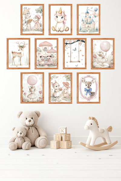 UNT Set de 10 animale drăguțe în culori pastelate, cu aspect de ramă, cu tema...