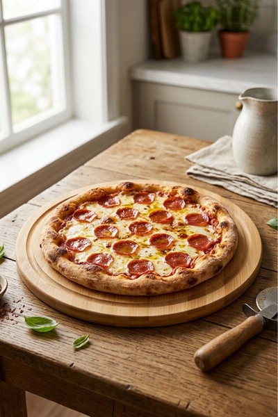 Bambuland Bamboo Pizza Serving Board 34X34 cm – Round Presentation and Cuttin...