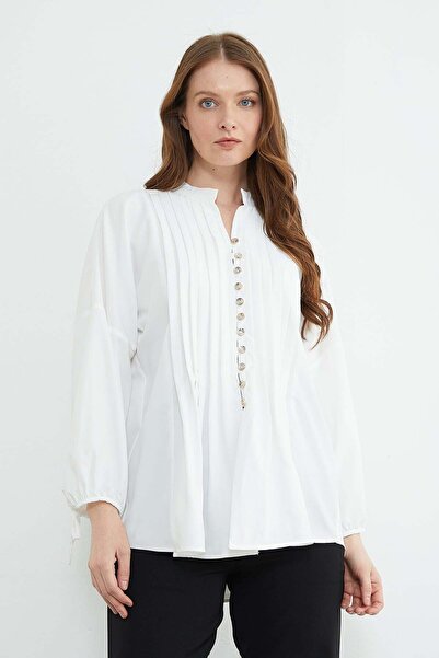 Fulla Moda Cămașă Fullamodest cu pliuri Kolu cu detaliu cu șnur