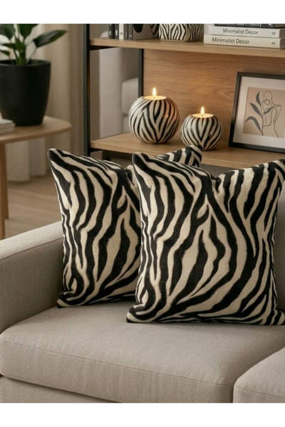 LUNİVAA HOME طقم زيبرا منقوش فاخر مكون من قطعتين - غطاء حديث بقوام مخملي وساد...