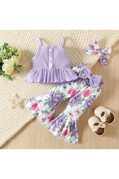 BONİTA Σετ 3 τεμαχίων για κορίτσια, 95% Βαμβάκι, τοπ, καμπάνα παντελόνι και κ...