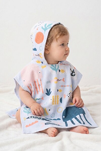 Buude Kids Pamuklu Baskılı Panço 3-4 Yaş