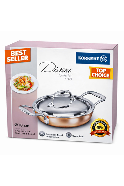 korkmaz züccaciye Korkmaz Divani Omelette Pan 18 cm – 3-Ply Stainless Steel E...