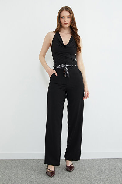 Fulla Moda Pantaloni Palazzo cu talie înaltă cu detaliu curea