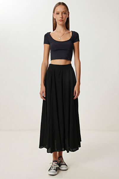 Lovelyİstanbul Καλοκαιρινό φόρεμα Κλοσέ Midi Υφαντό Φούστα LCR0110 ΜΑΥΡΟ