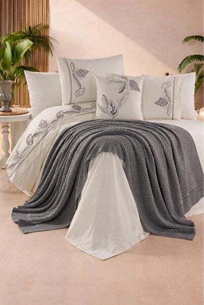 Çeyiz Diyarı Σετ Παπλωματοθήκη Cadis 100% Βαμβακερό με Διπλή Κουβέρτα Γκρι