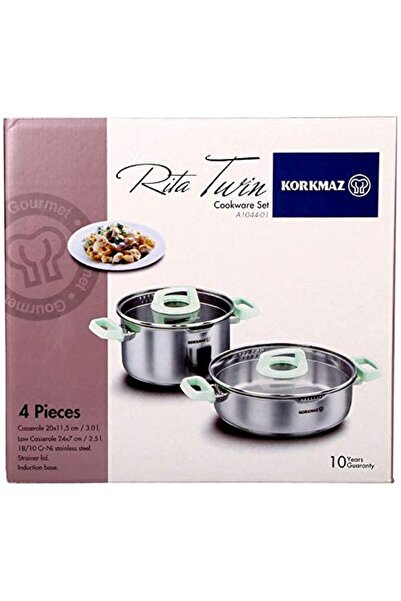 korkmaz züccaciye Korkmaz Twin 4 Piece Casserole Set Green, Stainless Steel P...