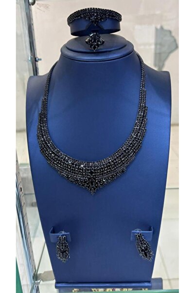 sawaed Necklace and earrings set with full black zircon stone