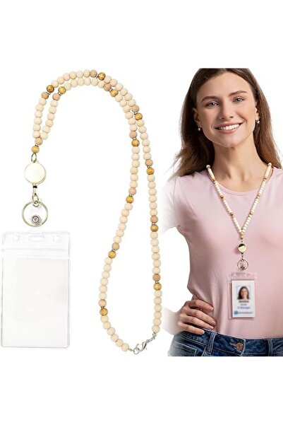 Arabest Wooden Beaded Badge Lanyard,Detachable Lanyard for Women Nurses Stude...