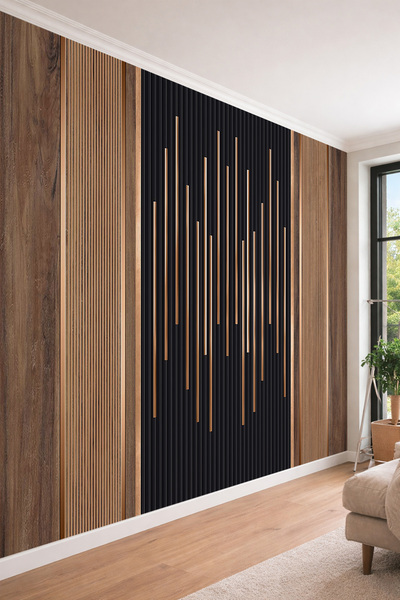 dreamwall Ahşap Çıta ve Işık Çizgi Desenli Tek Parça Tekstil Duvar Kağıdı