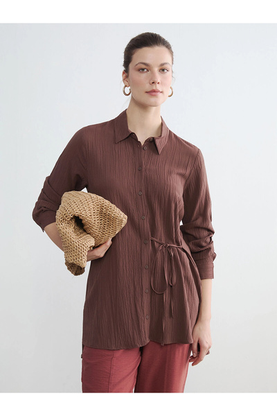 LC Waikiki Lcwaikiki Women's Classic Brown Textured Shirt Tunic