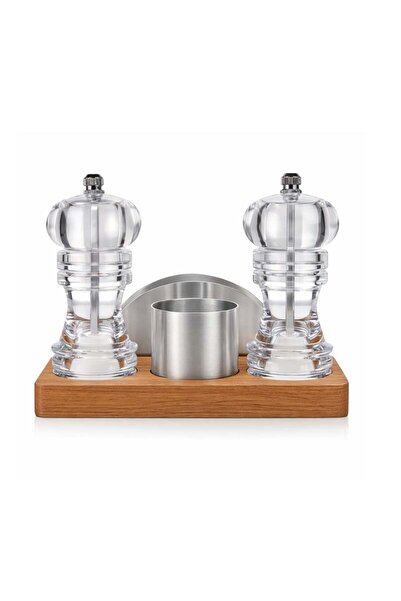 Biradlı 4-Piece Acrylic Menaj Set (with Wooden Stand)