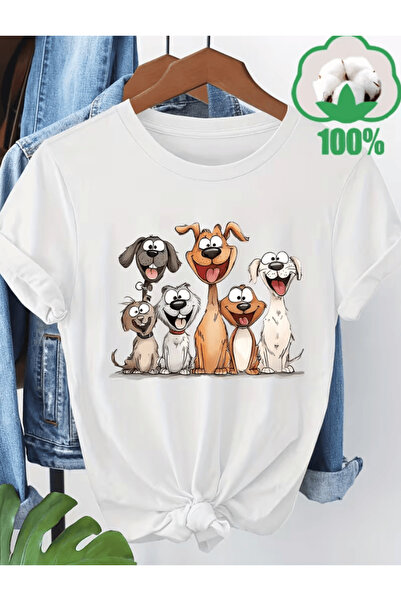 gencerco Χαριτωμένο μπλουζάκι Cartoon Dog με τύπωμα Premium oversized