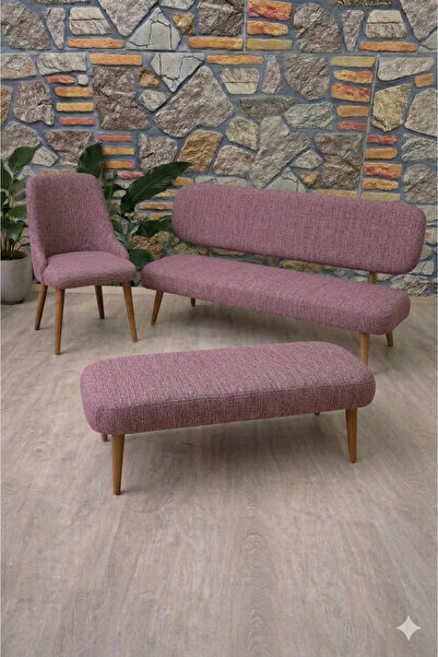 kılıfteks Bench ve Puf Takımı Kılıf Seti - 2 Kollu Sandalye, 1 Bench, 1 Puf Ö...