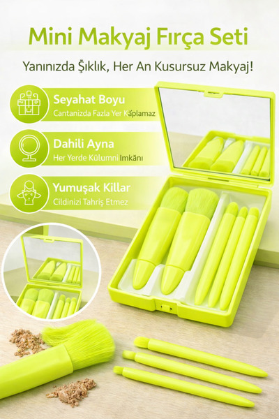 Pastelya Mini set četkica za šminku – ZELENA boja sa prenosivom torbicom