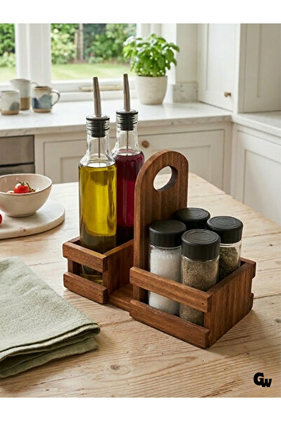 GOLDENWOODEN طقم وعاء توابل خشبي طبيعي وحامل مناديل (1 مجموعة) (اللوبر - البو...