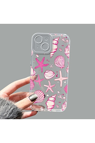 ucuc iPhone 15 Uyumlu Kamera Korumalı Anti-Darbe Estetik Baskı Desenli Şeffaf...