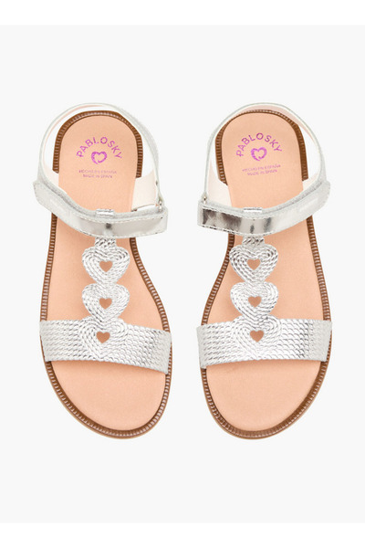 Pablosky Girls Metallic Heart Hook & Loop Sandals