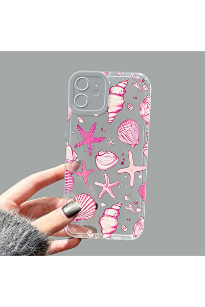 ucuc iPhone 12 Uyumlu Kamera Korumalı Anti-Darbe Estetik Baskı Desenli Şeffaf...