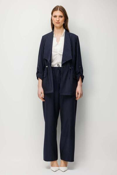 Ekol Çizgi Desenli Bol Paça Pantolon