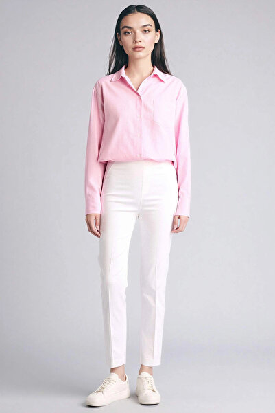 DeFacto J8743AZWT34 Pantaloni din satin, albi, cu talie normală și picior drept