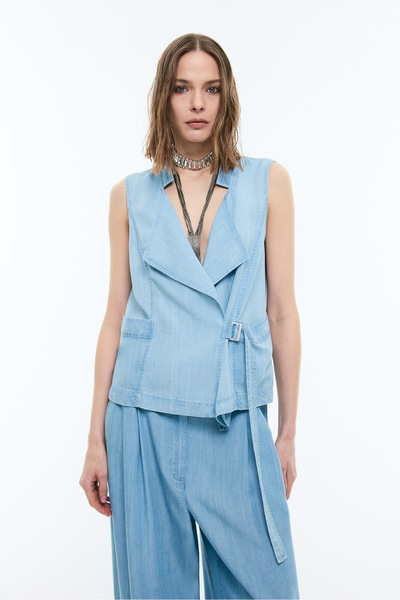 Roman Kruvaze Yaka Denim Yelek Mavi YY017018_036