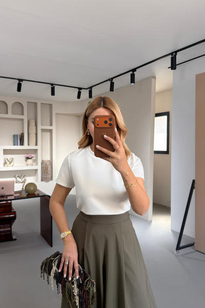 Sezgi Tekin Crew Neck Ecru Tok Modal Tshirt