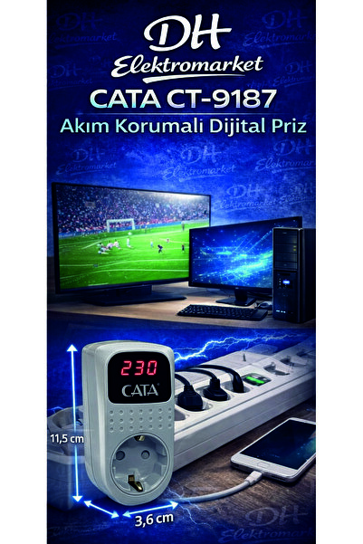 DHELEKTROMARKET CATA CT-9187 Dijital Akım Korumalı Priz Regülatör 4000W