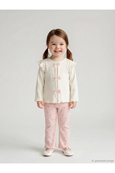 LC Waikiki تي شيرت وبنطلون ضيق للأطفال من LCW baby Ecru Bowknot