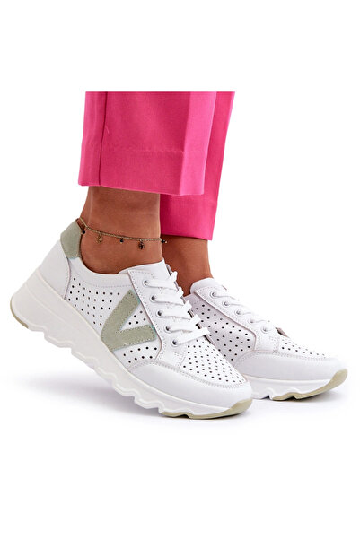 Vinceza Women's Leather Lightweight Sports Shoes Beige Eleonori 40