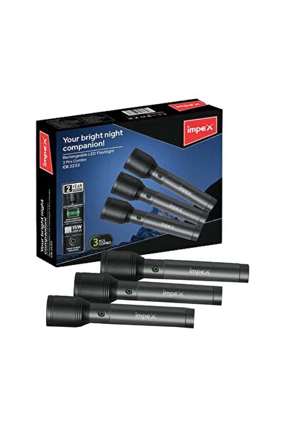 IMPEX مصباح يدوي LED قابل لإعادة الشحن بقوة 15 واط، 3 قطع