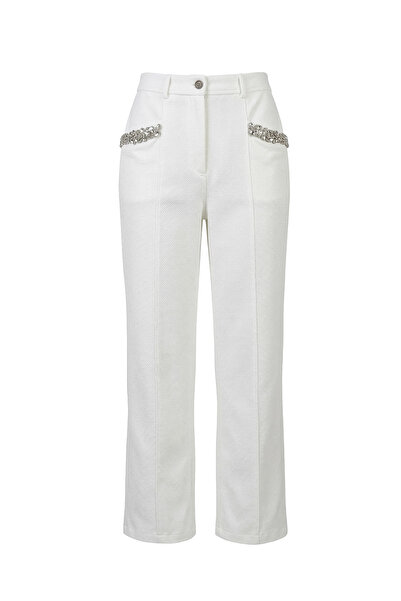 Senna Design Women's Maxence Stone Embroidered Trousers - Ecru