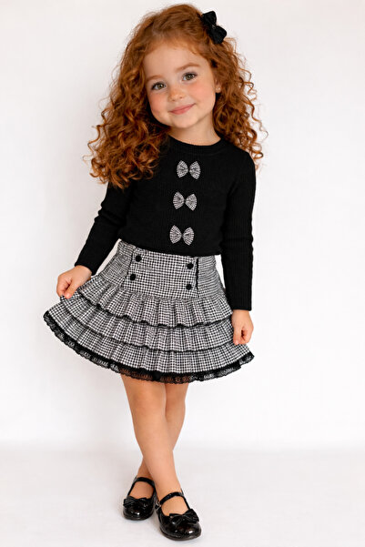 zepkids Комплект с пола за момичета в черно, с яка тип „Питър Пан“ и панделка